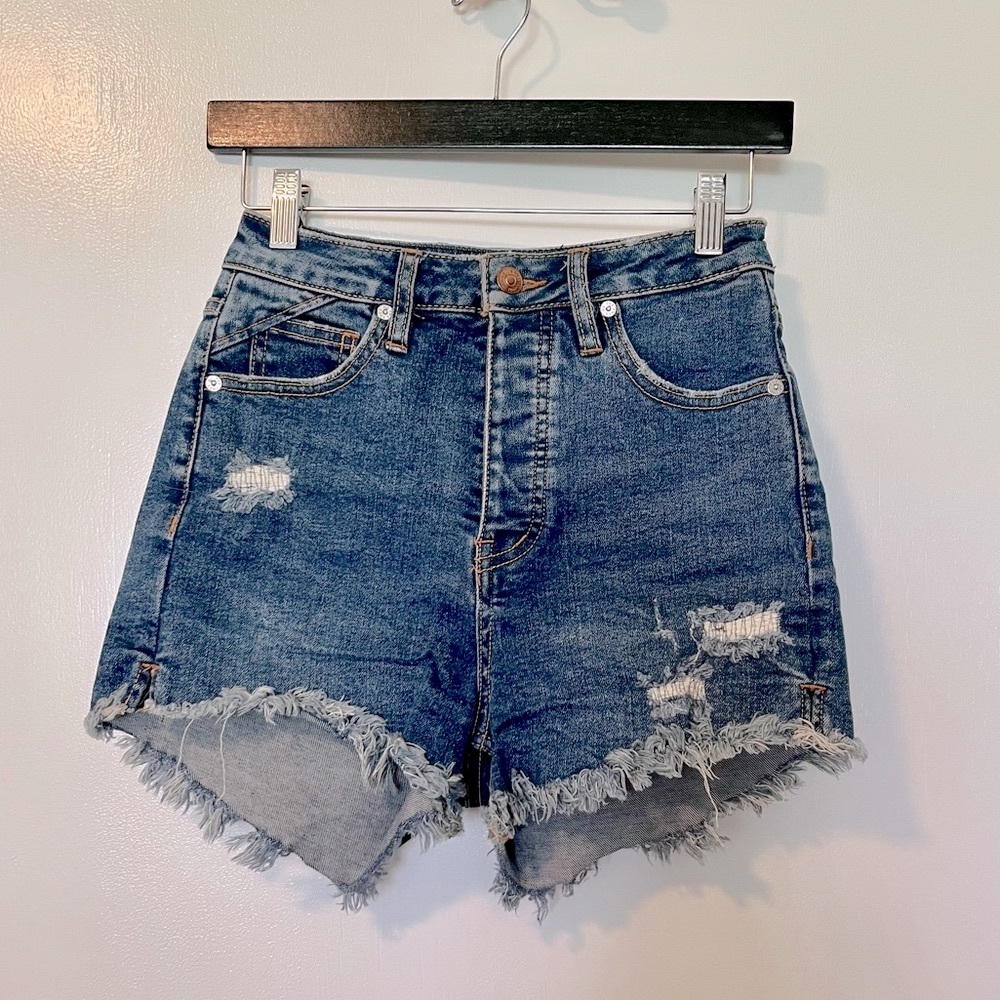 Free People CRVY Vintage High-Rise Cutoff Jean Shorts Blue